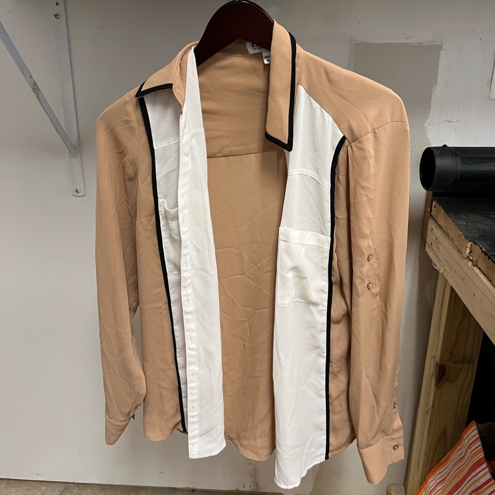 Brown + White + Cream Button down blouse in medium